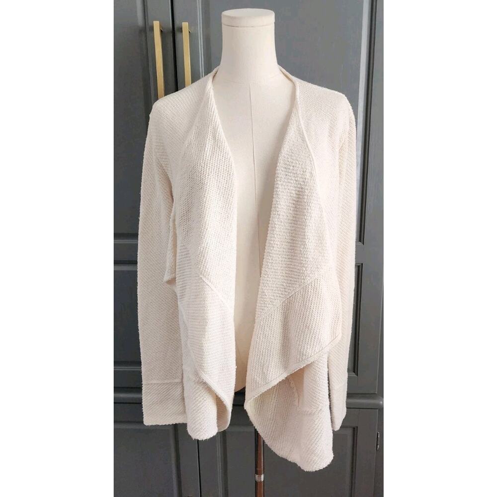 Calypso St Barth Cream Open Front Waterfall Textured Cotton Knit Sweater Small